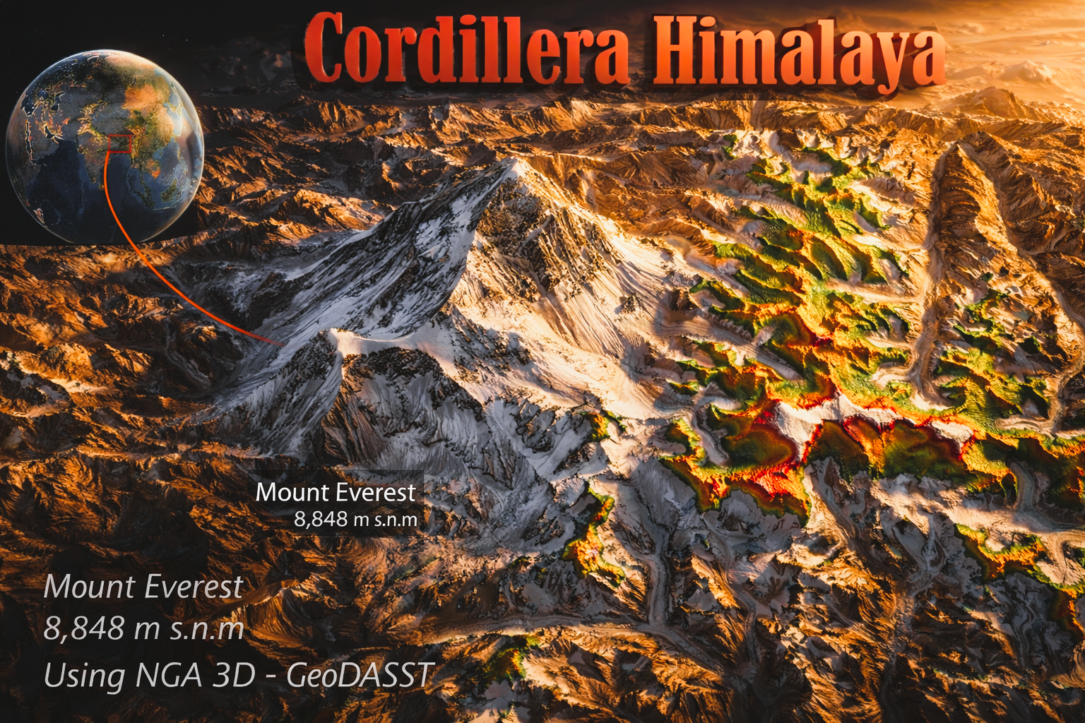 Render 3D del Monte Everest